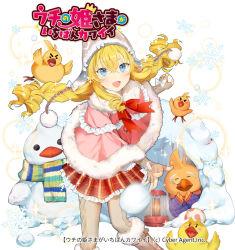 Rule 34 | 1girl, bird, blonde hair, blue eyes, chicken, egg, hat, ice, looking at viewer, open mouth, snowman