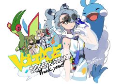 Rule 34 | altaria, blue sky, creatures (company), electric miku (project voltage), flygon, flying miku (project voltage), game freak, gen 3 pokemon, gen 4 pokemon, glasses, green hair, ground miku (project voltage), hatsune miku, highres, multiple girls, nintendo, pokemon, pokemon (creature), project voltage, rotom, siirakannu, sky, twintails, vocaloid