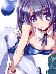 Rule 34 | 10s, 1girl, 2016, all fours, animal ears, blue eyes, blue hair, dated, detached collar, fake animal ears, kantai collection, long hair, miuku (marine sapphire), pantyhose, playboy bunny, rabbit ears, rabbit tail, ribbon, solo, souryuu (kancolle), tail, wrist cuffs