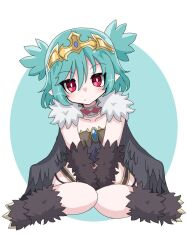 Rule 34 | 1girl, bird legs, blue hair, blush, commentary request, commission, feathered wings, feathers, harpy, homumaru, indie virtual youtuber, lincoro, long hair, looking at viewer, monster girl, pointy ears, red eyes, skeb commission, solo, talons, tiara, virtual youtuber, wings