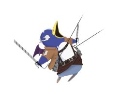 Rule 34 | beak, belt, buckle, crossover, disgaea, full body, image sample, jacket, long sleeves, nippon ichi, open clothes, open jacket, open mouth, prinny, shingeki no kyojin, standing, three-dimensional maneuver gear, tidalforge, transparent background, white background