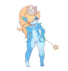 Rule 34 | 1girl, 34no404, blonde hair, blue eyes, blue skin, breasts, colored sclera, colored skin, crown, earrings, frown, full body, fusion, hair over one eye, hands on own hips, jewelry, long hair, mario (series), midna, monsterification, multicolored skin, navel, nintendo, nipples, no pussy, nude, rosalina, small breasts, solo, star (symbol), star earrings, super mario galaxy, the legend of zelda, the legend of zelda: twilight princess, tiptoes, two-tone skin, wand, yellow sclera