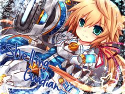 Rule 34 | 1boy, armor, cannon, cartridge, character name, chung seiker, elsword, long hair, male focus, rudia, shelling guardian (elsword), solo, symbol-shaped pupils, tagme
