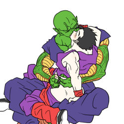 Rule 34 | 2boys, dragon ball, dragonball z, handjob, kiss, male focus, multiple boys, penis, piccolo, sitting, sitting on person, size difference, son gohan, undressing, yaoi