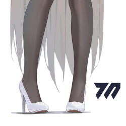 Rule 34 | 1girl, asuna (blue archive), asuna (bunny) (blue archive), blue archive, chinese commentary, close-up, commentary, facing viewer, feathered wings, footwear focus, high heels, highres, legs, long hair, making-of available, official alternate costume, shadow, shoes, simple background, solo, very long hair, white background, white footwear, wings