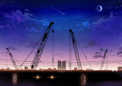 Rule 34 | cloud, crane (machine), highres, inzanaki, moon, no humans, original, scenery, shooting star, sky, star (sky)