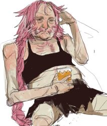 Rule 34 | 1boy, aged up, astolfo (fate), braid, cup, drinking glass, facial hair, fat, fat man, fate (series), frown, hand up, holding, holding cup, invisible chair, long braid, long hair, male focus, mossacannibalis, old, old man, pink eyes, pink hair, simple background, sitting, sketch, solo, spread legs, white background