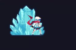 Rule 34 | 1girl, animated, attack, black background, hood, hoodie, jtangc, magic, one step from eden, pixel art, selicy (one step from eden), sitting, solo, video, white hoodie