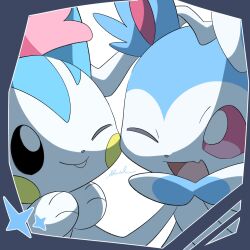 alternate_color black_eyes bright_pupils creatures_(company) fang game_freak gen_4_pokemon gen_6_pokemon highres nintendo no_humans one_eye_closed open_mouth pachirisu pink_eyes pokemon pokemon_(creature) shiny_pokemon shual3734 smile sylveon white_pupils