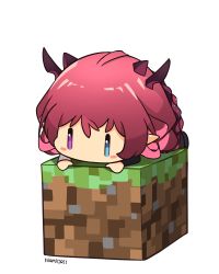 Rule 34 | 1girl, absurdres, all fours, artist name, block (object), blue eyes, blush stickers, chibi, grass, hands on floor, heterochromia, highres, hololive, hololive english, horns, irys (hololive), long hair, looking down, minecraft, namiorii, pointy ears, purple eyes, purple hair, simple background, solo, virtual youtuber, white background, | |