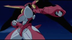 Rule 34 | animated, animated gif, attack, bouncing breasts, breasts, firing, huge breasts, mecha, night, outdoors, robot, shinkon gattai godannar!!, sky, solo, standing, valspinner, wings