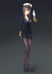 Rule 34 | 10s, 1girl, absurdres, black hair, black pantyhose, breasts, brown eyes, cleavage, female admiral (kancolle), gloves, highres, ian wang, kantai collection, long hair, looking at viewer, pantyhose, smile, solo, white gloves