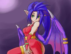 Rule 34 | 1girl, blue hair, breasts, breath of fire, breath of fire ii, closed mouth, commentary request, dragon, dragon girl, green eyes, hair between eyes, leotard, long hair, looking at viewer, monster girl, patty the phantom thief, ponytail, smile, solo, thighhighs, torisei8, wings