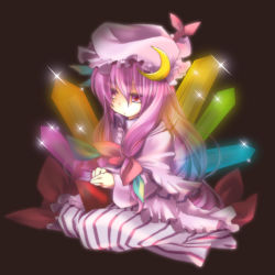 Rule 34 | 1girl, book, bow, crystal, female focus, hat, long hair, n:go, patchouli knowledge, pink bow, purple hair, red eyes, ribbon, solo, touhou