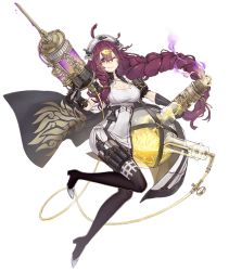 Rule 34 | 1girl, asymmetrical hair, blue eyes, boots, braid, breasts, cleavage cutout, clothing cutout, dorothy (sinoalice), full body, hair ornament, hairclip, jino, large breasts, long hair, looking at viewer, messy hair, nurse, official art, one eye closed, purple hair, sinoalice, smile, solo, syringe, test tube, thighhighs, transparent background, tube, twin braids