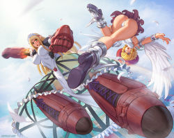 Rule 34 | 10s, 2girls, angel, artificial wings, ass, bare legs, battle, blonde hair, boots, breasts, butt crack, feathers, female focus, fight, flying, foreshortening, gauntlets, hat, jumping, laila (queen&#039;s blade), large breasts, legs, long hair, looking at viewer, maid, maid headdress, mechanical wings, midair, miniskirt, multiple girls, pointy ears, punching, queen&#039;s blade, queen&#039;s blade rebellion, shiny skin, skirt, speed lines, speh, sweat, thong, upside-down, vante, wings