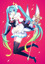 Rule 34 | 1girl, aqua eyes, aqua hair, bad id, bad pixiv id, boots, commentary, detached sleeves, from side, full body, goodsmile racing, gradient hair, green hair, hatsune miku, high heels, highres, long hair, looking at viewer, merlusa, midriff, multicolored hair, nail polish, navel, pink background, pleated skirt, racing miku, racing miku (2018), red background, skirt, solo, thigh boots, thighhighs, twintails, very long hair, vocaloid