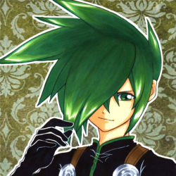 Rule 34 | 1boy, gloves, green eyes, green hair, hair over one eye, short hair, smile, sync (tales), tales of (series), tales of the abyss