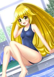 Rule 34 | 10s, 1girl, bad id, bad pixiv id, blonde hair, breasts, cure peace, hair flaps, kise yayoi, long hair, one-piece swimsuit, open mouth, ponytail, pool, precure, school swimsuit, shibata mai, sitting, small breasts, smile, smile precure!, solo, swimsuit, water, wet, wet clothes, wet swimsuit, window, yellow eyes