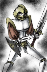 Rule 34 | 1boy, armor, death, helmet, male focus, medievil, shield, sir daniel fortesque, skeleton, skeleton knight, skull, solo, sword, weapon
