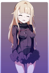 Rule 34 | 1girl, arms at sides, black dress, blonde hair, blunt bangs, breasts, closed eyes, commentary request, dress, facing viewer, frilled dress, frills, gradient background, long hair, long sleeves, princess (princess principal), princess principal, small breasts, solo, tokorot