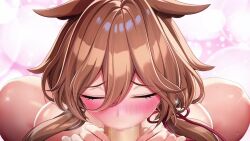 Rule 34 | 1girl, akagi rio, animal ears, animated, blue eyes, breasts, brown hair, cum, ejaculation, fellatio, game cg, hair ornament, hairdressing, highres, huge breasts, live2d, long hair, looking at viewer, mature female, milk factory, motto! haramase! honoo no oppai isekai oppai maid gakuen!, nude, oral, saizel haurisia, sound, tagme, twintails, video