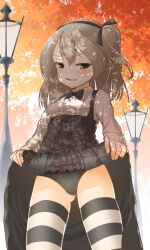 Rule 34 | blush, brown hair, clothes lift, girls und panzer, highres, jturner42000, lifting own clothes, looking at viewer, naughty face, outdoors, panties, public indecency, shimada arisu, skirt, skirt lift, solo, underwear