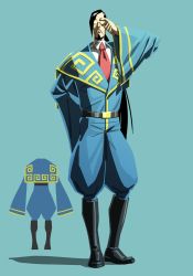 Rule 34 | 1boy, alternate costume, blue background, capcom, f.a.n.g, full body, highres, male focus, official art, simple background, solo, street fighter, street fighter v