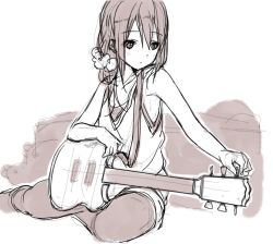 Rule 34 | 1girl, greyscale, guitar, instrument, kirisawa saki, long hair, monochrome, sketch, solo