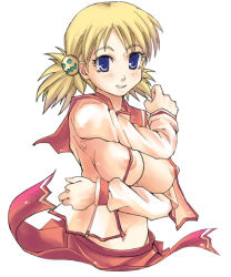Rule 34 | 00s, 1girl, blonde hair, blue (ao maru), blue eyes, breasts, covered erect nipples, large breasts, open clothes, open shirt, sasamori karin, school uniform, shirt, solo, to heart (series), to heart 2