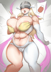 Rule 34 | 10s, 1girl, angewomon, areola slip, bandai, bare shoulders, blonde hair, blush, breasts, cameltoe, cleavage, cleft of venus, curvy, digimon, female focus, female pubic hair, hair ornament, highres, huge breasts, jewelry, leotard, long hair, looking at viewer, midriff, natedecock, navel, pubic hair, pubic hair peek, puffy nipples, shiny skin, simple background, solo, sweat, thick thighs, thighs, wide hips