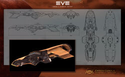 Rule 34 | 3d, amarr empire (eve online), beam cannon, blueprint (medium), cannon, character sheet, commentary, concept art, destroyer (eve online), emblem, energy cannon, enterprise-e, eve online, from side, glowing, highres, laser cannon, logo, military vehicle, multiple views, nebula, no humans, original, outdoors, planet, realistic, science fiction, sky, space, spacecraft, star (sky), starry sky, thrusters, turret, vehicle focus