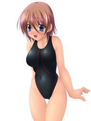 Rule 34 | 1girl, blue eyes, brown hair, competition swimsuit, highleg, highleg swimsuit, ishii akira, one-piece swimsuit, short hair, solo, swimsuit, thigh gap, thighs