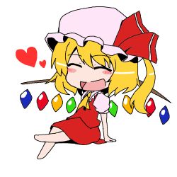Rule 34 | 1girl, :d, ^ ^, animated, animated gif, chibi, closed eyes, closed eyes, female focus, flandre scarlet, flapping, happy, hat, kari (karinimooreha), lowres, open mouth, ribbon, smile, solo, touhou, wings