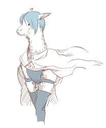 Rule 34 | 10s, alpaca, animalization, armband, blue hair, boots, cape, heresy, magical girl, mahou shoujo madoka magica, mahou shoujo madoka magica (anime), miki sayaka, mukiki, no humans, simple background, solo, thigh boots, thighhighs, white background