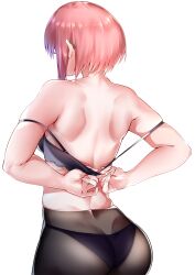Rule 34 | 1girl, absurdres, arms behind back, ass, back, bare shoulders, bra, breasts, fate/grand order, fate (series), glasses, highres, large breasts, len (hand linke), mash kyrielight, panties, pantyhose, pink hair, short hair, solo, underwear