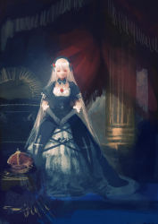 Rule 34 | 00s, 1girl, absurdres, bad id, bad pixiv id, crown, dress, elbow gloves, gloves, hairband, highres, painterly, red eyes, rozen maiden, solo, suigintou, white hair, yoru (xueyinye)
