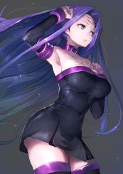 Rule 34 | 1girl, armpits, commentary, fate (series), grey background, highres, long hair, medusa (fate), medusa (rider) (fate), purple eyes, purple hair, simple background, solo, taishi (picchiridou), thighhighs, very long hair