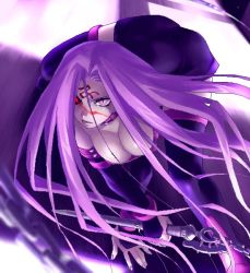 Rule 34 | 00s, 1girl, breasts, cleavage, fate/stay night, fate (series), large breasts, long hair, medusa (fate), medusa (rider) (fate), oekaki, purple hair, solo, square pupils, zen