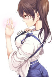Rule 34 | 10s, 1girl, artist name, ass, blush, brown eyes, brown hair, dated, from side, glowing, hand on own chest, japanese clothes, jewelry, kaga (kancolle), kantai collection, muneate, profile, ring, side ponytail, solo, tasuki, tomozo kaoru, twitter username, wedding band