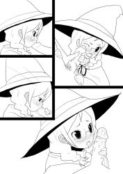 Rule 34 | 1girl, black mage (final fantasy), blush, fellatio, final fantasy, glasses, greyscale, hat, itou life, monochrome, oral, penis, solo focus, uncensored, witch hat