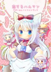 Rule 34 | 4girls, :d, ;d, american flag, american flag print, animal ears, apron, azur lane, beret, black dress, black shirt, blouse, blue eyes, blue shirt, blush, bow, brown hair, cat ears, cat girl, cat tail, closed mouth, commentary request, cover, cover page, cygnet (azur lane), double bun, dress, ears through headwear, flag print, frilled apron, frills, green eyes, hair between eyes, hair bow, hair bun, hammann (azur lane), hands up, hat, kindergarten uniform, kou hiyoyo, lifebuoy, long hair, looking at viewer, multiple girls, mutsuki (azur lane), necktie, one eye closed, open mouth, plaid, plaid skirt, pleated dress, pleated skirt, print neckwear, puffy short sleeves, puffy sleeves, purple neckwear, purple skirt, red bow, school hat, shirt, short sleeves, side bun, sidelocks, silver hair, sims (azur lane), single side bun, skirt, smile, socks, sweat, swim ring, tail, translation request, two side up, very long hair, waist apron, white apron, white dress, white hat, white legwear, white shirt, wrist cuffs, yellow hat, yellow skirt