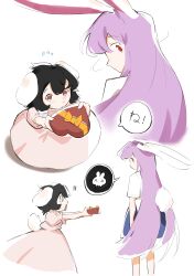 Rule 34 | 2girls, absurdres, animal ears, black hair, blush, box, crt599, heart-shaped box, highres, inaba tewi, long hair, multiple girls, purple hair, rabbit ears, rabbit tail, reisen udongein inaba, rejection, short hair, skull, tail, tearing up, touhou, translation request, valentine, yuri