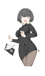 Rule 34 | :o, ahoge, allmind (armored core 6), armored-core, armored core, armored core 6, black hair, blank eyes, bob cut, clipboard, crossover, highres, necktie, office lady, personification, price tag, short hair