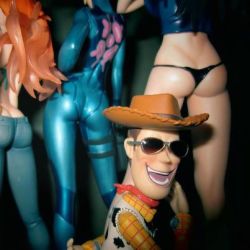 Rule 34 | 1boy, 3girls, ass, butt crack, cowboy, cowboy western, crossover, denim, figure, huge ass, jeans, long hair, lowres, metroid, multiple girls, nami (one piece), nico robin, nintendo, one piece, orange hair, panties, pants, pimp, samus aran, sheriff woody, skin tight, sunglasses, toy, toy story, underwear, western, zero suit