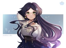 Rule 34 | 1girl, absurdres, asahina chie, black hair, black skirt, blush, breasts, character name, earrings, floating hair, green eyes, high-waist skirt, highres, indie virtual youtuber, jewelry, long hair, looking at viewer, medium breasts, necklace, parted bangs, parted lips, rae laviere (artist), skirt, smile, solo, sweater, virtual youtuber, white sweater