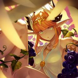 Rule 34 | 1girl, bare shoulders, breasts, circe (fate), circlet, fate/grand order, fate (series), green eyes, long hair, looking at viewer, medium breasts, orange hair, pointy ears, solo, tef, upper body