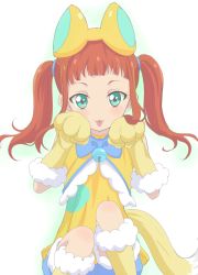 Rule 34 | 10s, 1girl, aikatsu!, aikatsu! (series), aikatsu stars!, animal ears, animal hands, bell, cat ears, commentary request, gloves, green eyes, highres, jingle bell, orange hair, paw gloves, saotome ako, sincos, solo, tongue, tongue out, twintails