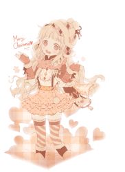 Rule 34 | 1girl, :d, artist name, bittersweet (dalcoms), blush, diagonal stripes, heart, heart print, highres, long hair, merry christmas, open mouth, original, simple background, smile, solo, striped clothes, striped thighhighs, thighhighs, very long hair, white background