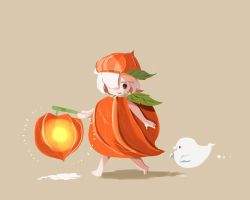 Rule 34 | ambiguous gender, barefoot, bird, chai (drawingchisanne), chinese lantern (plant), commentary request, ghost, ghost tail, hair over one eye, halloween, hat, lantern, medium hair, miniature, original, signature, simple background, smile, sweets bird, white hair